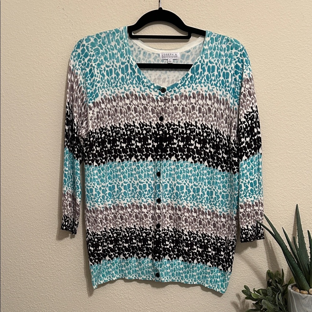 Joseph A Women's Teal and Black Striped Cardigan